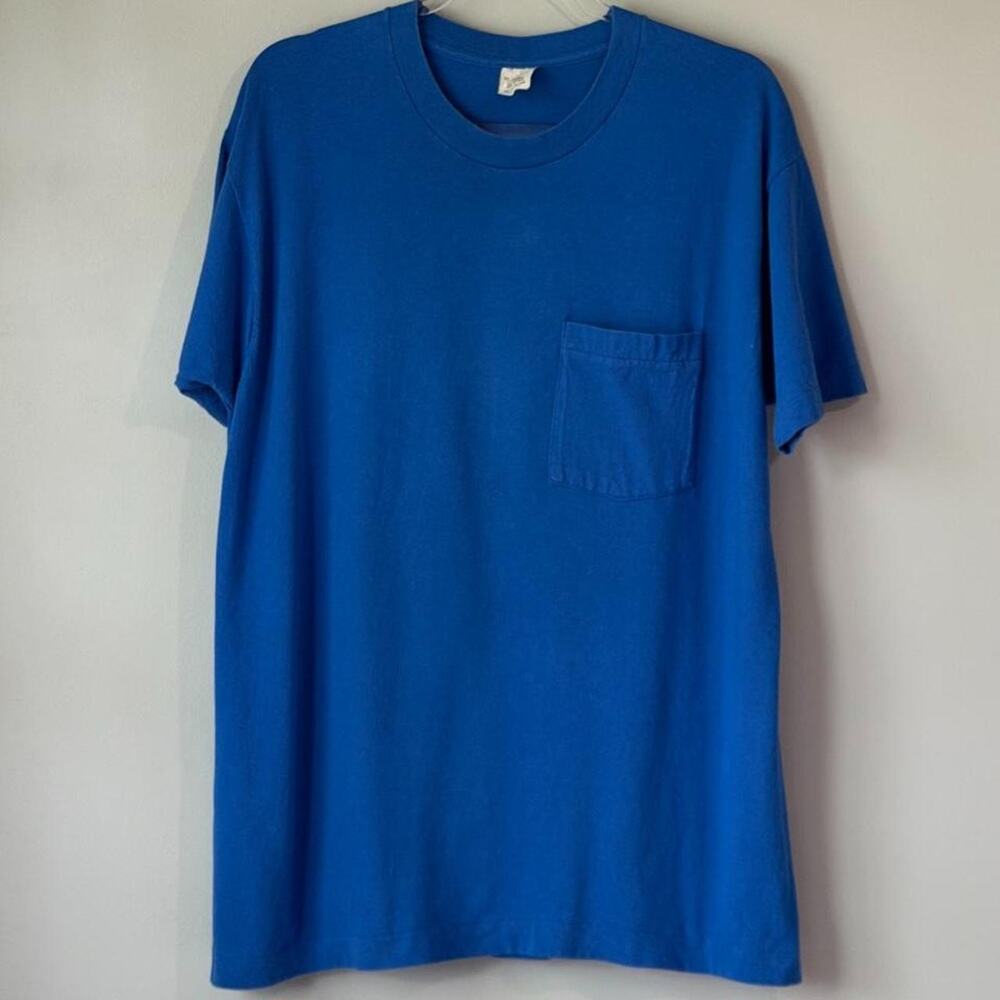 Vintage 1980s Fruit of the Loom cobalt pocket tee